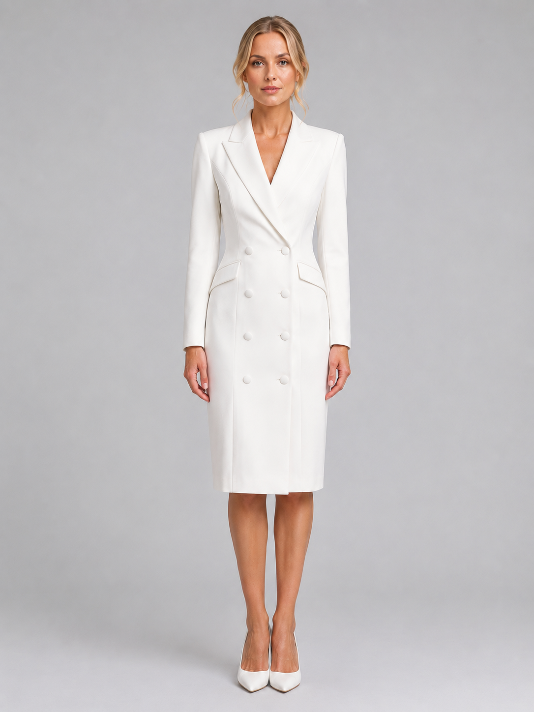 Women's Tailored Blazer Dress Double Breasted Midi Dress