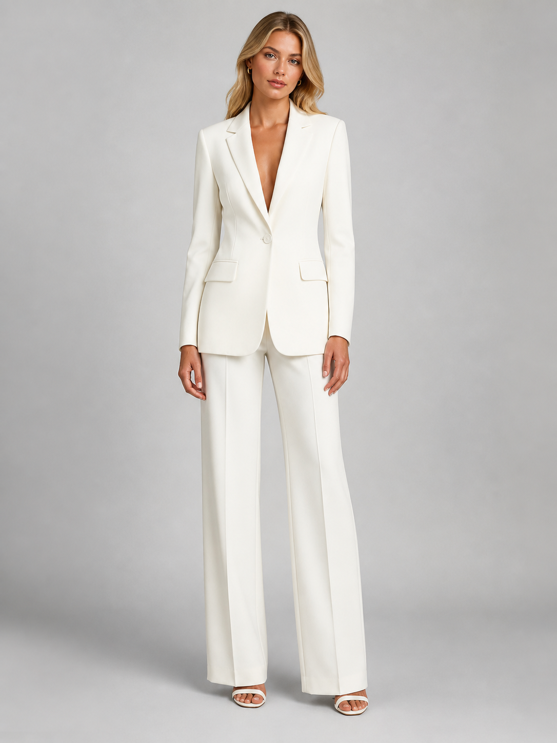 Women's Tailored Blazer and Wide Leg Trouser Suit Set