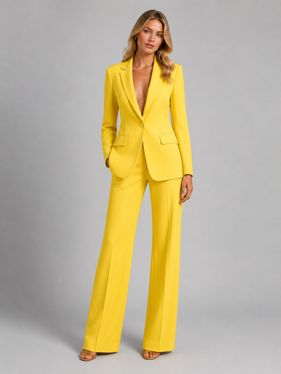 Women's Tailored Blazer and Wide Leg Trouser Suit Set
