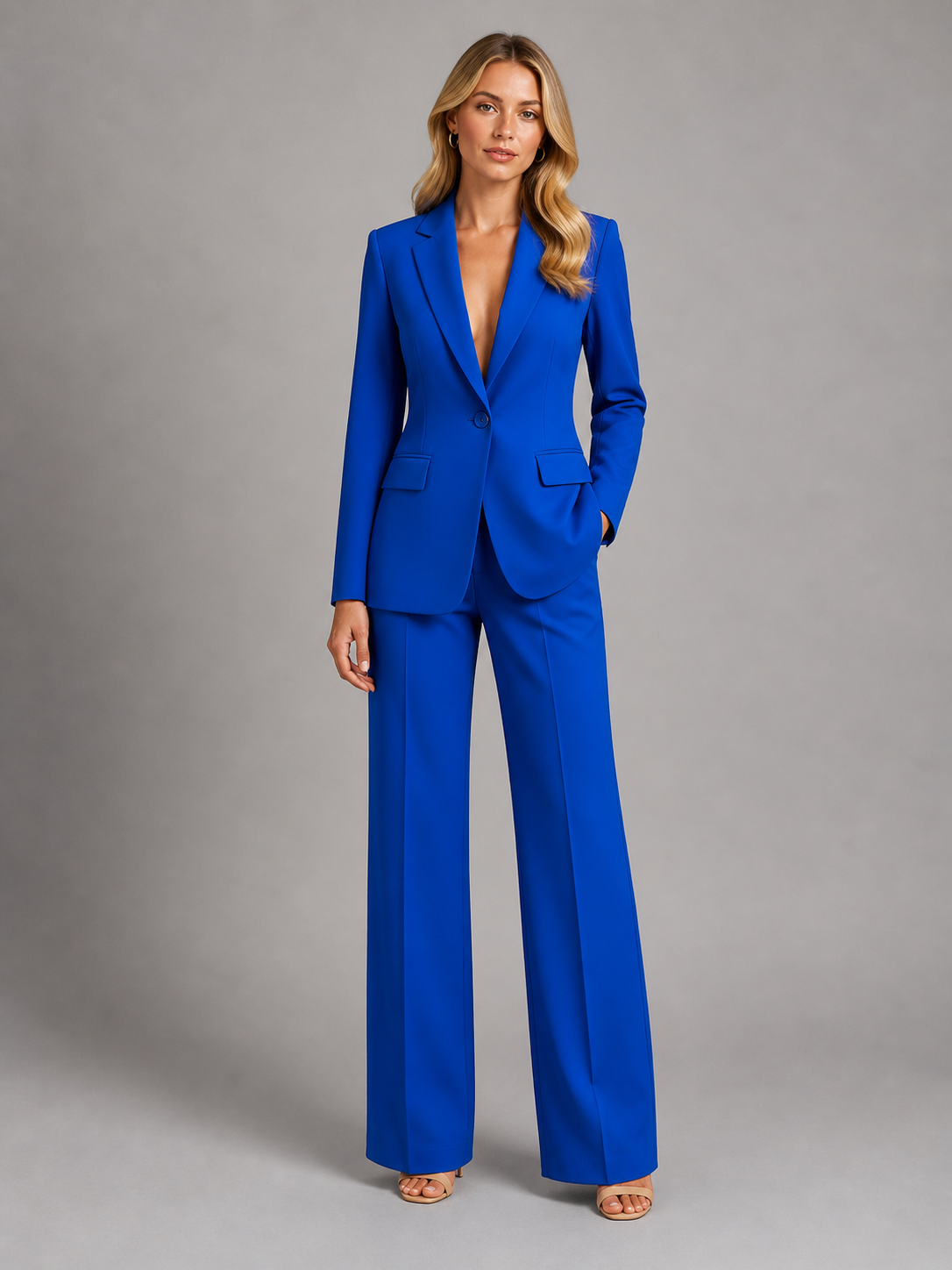 Women's Tailored Blazer and Wide Leg Trouser Suit Set
