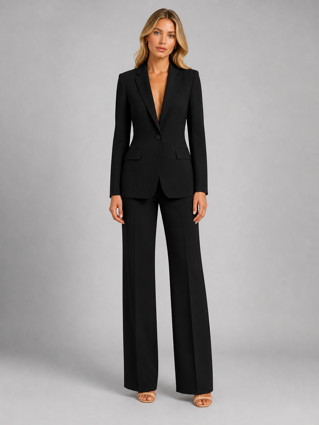 Women's Tailored Blazer and Wide Leg Trouser Suit Set