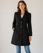 Women’s Short Trench Coat – Tailored Button Front Jacket