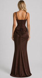 Women's Square Neck Corset Maxi Dress – Formal Evening Dress