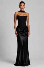 Women's Strapless Corset Satin Maxi Dress – Formal Evening Gown
