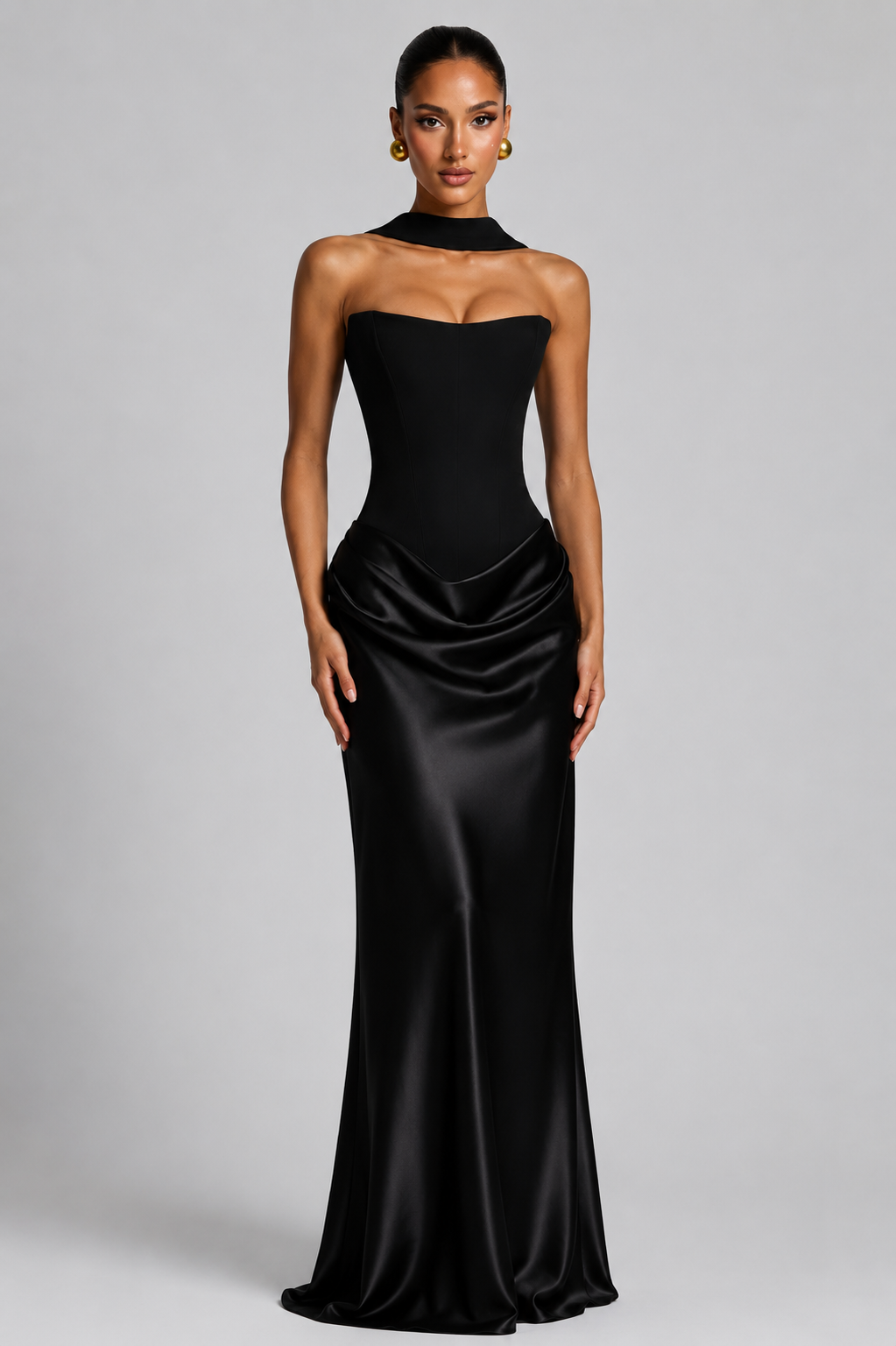 Women's Strapless Corset Satin Maxi Dress – Formal Evening Gown