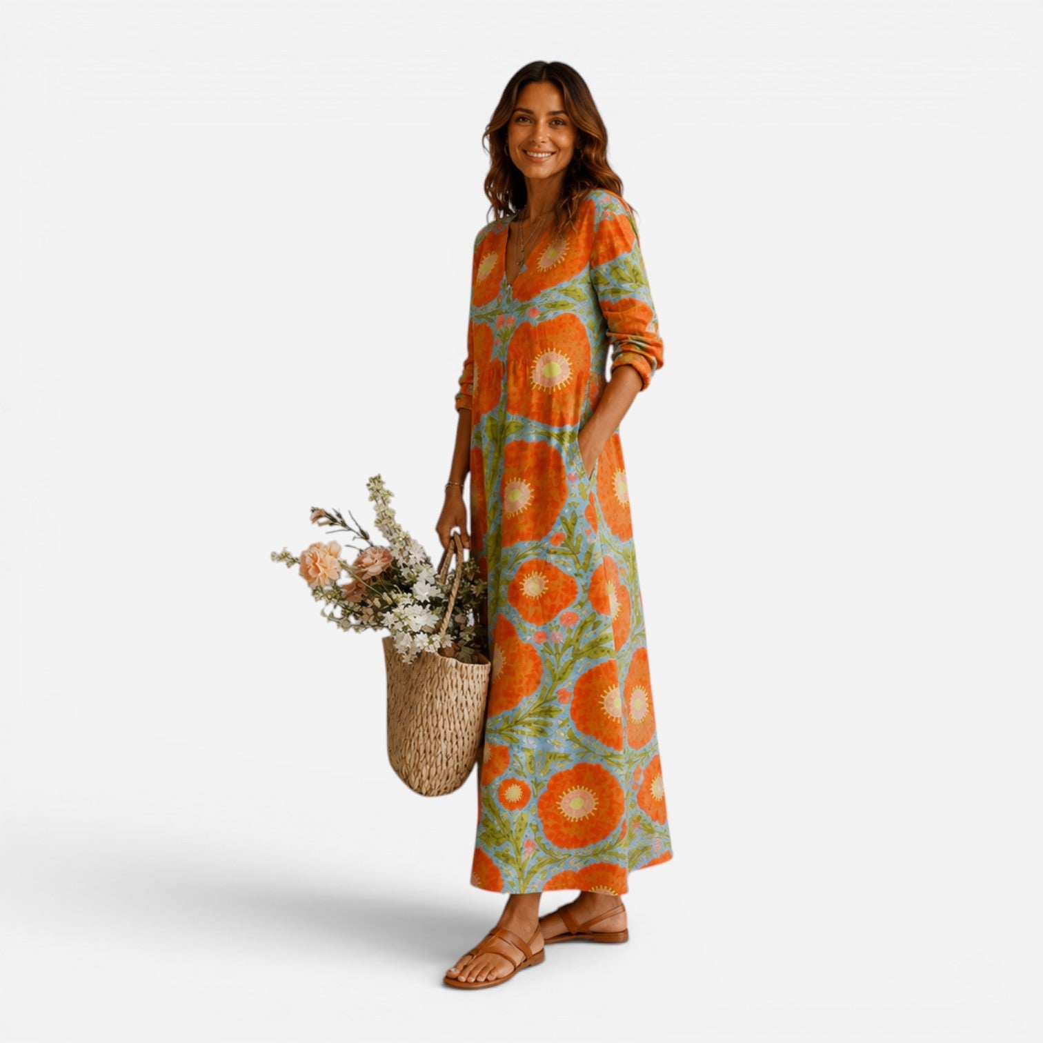 Women's Floral Boho Maxi Dress V-Neck Relaxed Summer Fit
