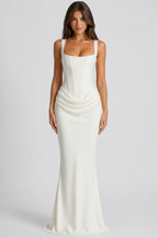 Women's Square Neck Corset Maxi Dress – Formal Evening Dress