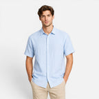 Men's Linen Short Sleeve Shirt Lightweight Breathable Button Up