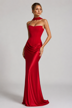 Women's Strapless Corset Satin Maxi Dress – Formal Evening Gown
