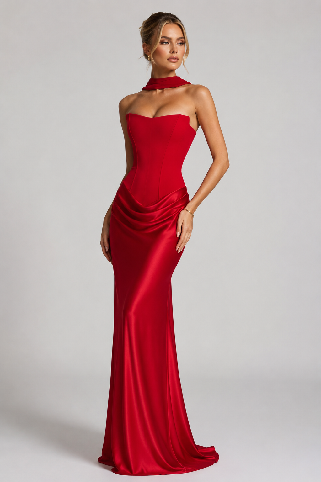 Women's Strapless Corset Satin Maxi Dress – Formal Evening Gown