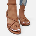 Maison Straver | Women’s Leather Sandals Flat Strappy Comfortable Ankle Strap