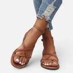 Maison Straver | Women’s Leather Sandals Flat Strappy Comfortable Ankle Strap