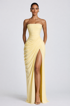 Women's Strapless Maxi Dress Ruched Formal Occasion Dress