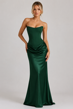 Women's Strapless Corset Satin Maxi Dress – Formal Evening Gown
