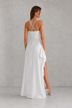 Women's Satin Evening Dress Ruched Maxi Dress with Split