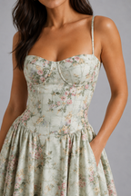 Women's Floral Midi Dress – Corset Fit & Flare Dress