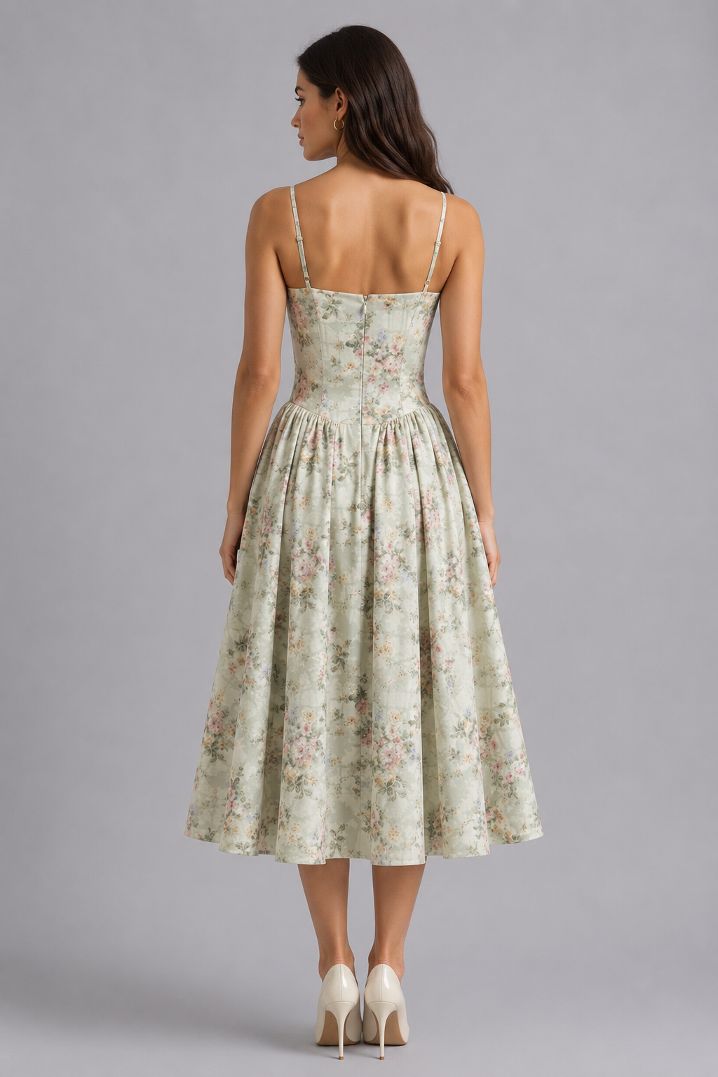 Women's Floral Midi Dress – Corset Fit & Flare Dress