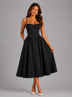 Women's Floral Midi Dress – Corset Fit & Flare Dress