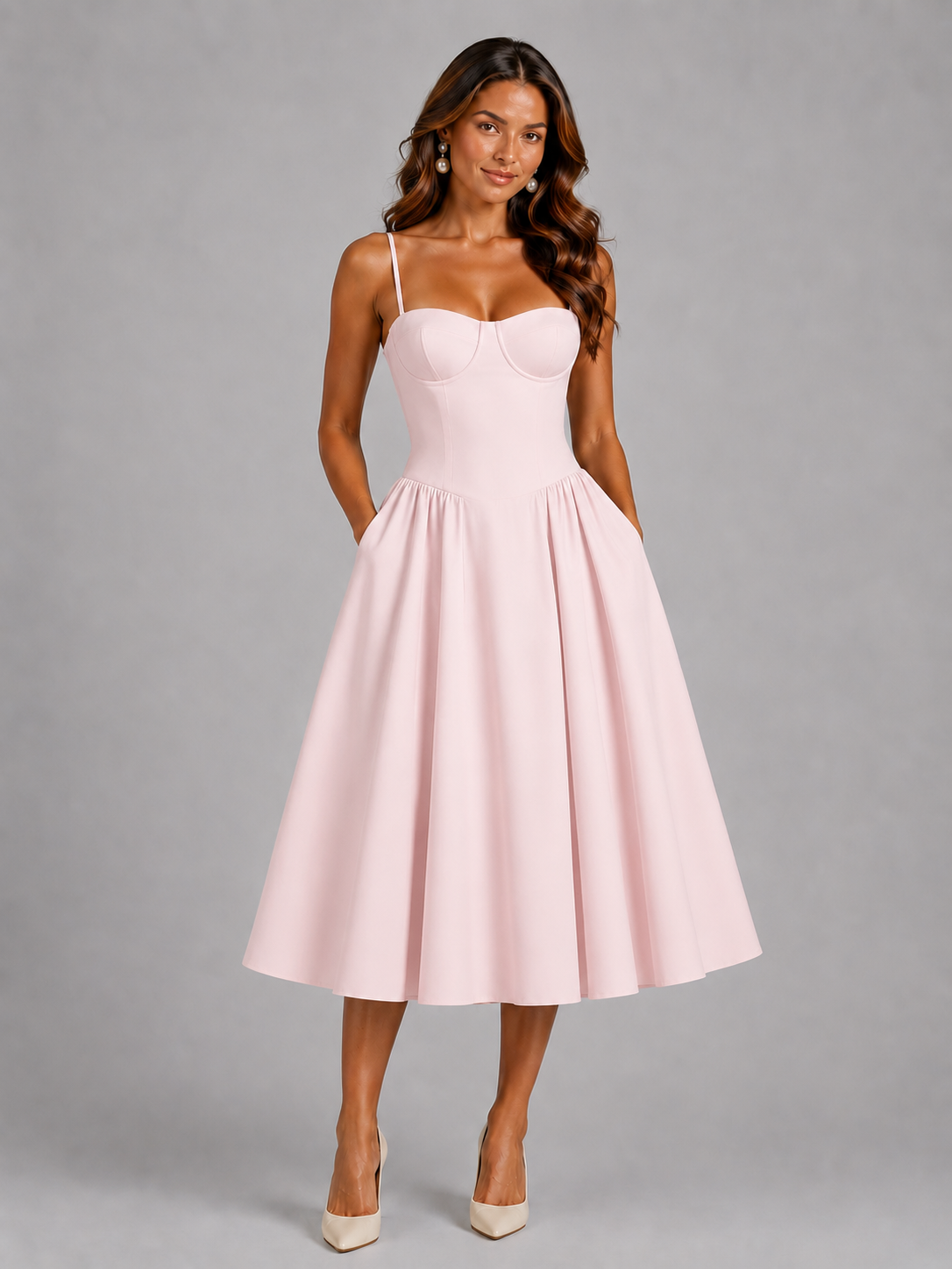 Women's Floral Midi Dress – Corset Fit & Flare Dress