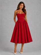 Women's Floral Midi Dress – Corset Fit & Flare Dress