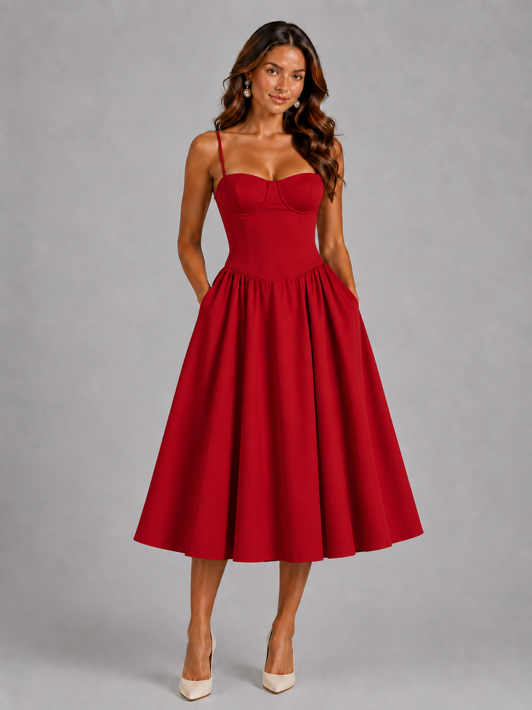 Women's Floral Midi Dress – Corset Fit & Flare Dress