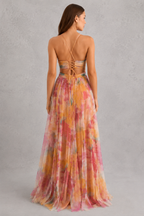 Women's Floral Maxi Dress – Tie Back Sleeveless Summer Dress