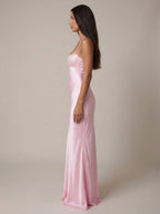 Women's Satin Halter Maxi Dress with Beaded Bodice