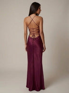 Women's Satin Halter Maxi Dress with Beaded Bodice