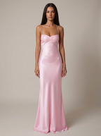 Women's Satin Halter Maxi Dress with Beaded Bodice