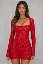 Women's Long Sleeve Lace Mini Dress – Elegant Party & Evening Dress