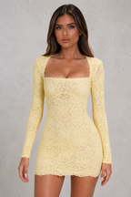 Women's Long Sleeve Lace Mini Dress – Elegant Party & Evening Dress