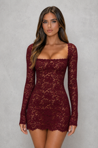 Women's Long Sleeve Lace Mini Dress – Elegant Party & Evening Dress