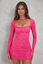 Women's Long Sleeve Lace Mini Dress – Elegant Party & Evening Dress