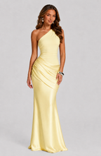 Women's One Shoulder Satin Maxi Dress – Elegant Formal Evening Gown