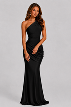 Women's One Shoulder Satin Maxi Dress – Elegant Formal Evening Gown